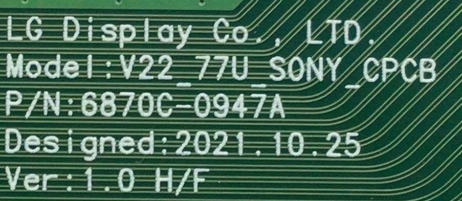 T-CON ORIGINAL PARA TV SONY / NUMERO DE PARTE 6871L-6999A / 6870C-0947A / 6999A / LE770PQL (HQ)(A1) / PANEL YDCM077UNG11 / MODELO XR-77A80K / XR77A80K / XR-77A80CL - Imagen 2